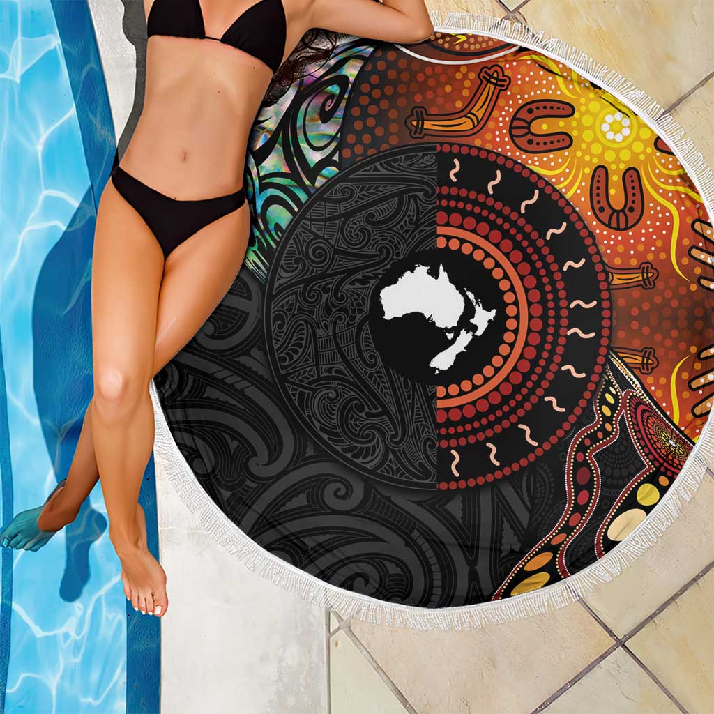 New Zealand and Australia Together Beach Blanket Maori Tattoo Paua Shell mix Aboriginal Pattern LT03 - Polynesian Pride