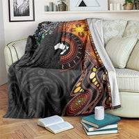 New Zealand and Australia Together Blanket Maori Tattoo Paua Shell mix Aboriginal Pattern LT03 Black - Polynesian Pride