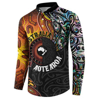 New Zealand and Australia Together Button Sweatshirt Maori Tattoo Paua Shell mix Aboriginal Pattern LT03 - Polynesian Pride