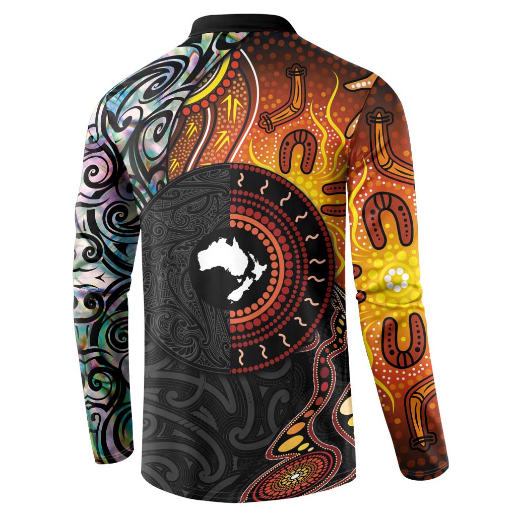 New Zealand and Australia Together Button Sweatshirt Maori Tattoo Paua Shell mix Aboriginal Pattern LT03 - Polynesian Pride