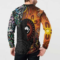 New Zealand and Australia Together Button Sweatshirt Maori Tattoo Paua Shell mix Aboriginal Pattern LT03 - Polynesian Pride