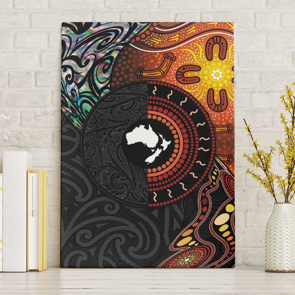New Zealand and Australia Together Canvas Wall Art Maori Tattoo Paua Shell mix Aboriginal Pattern LT03 Without Frame Black - Polynesian Pride