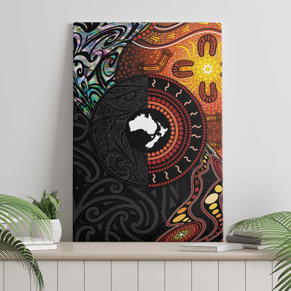 New Zealand and Australia Together Canvas Wall Art Maori Tattoo Paua Shell mix Aboriginal Pattern LT03 - Polynesian Pride