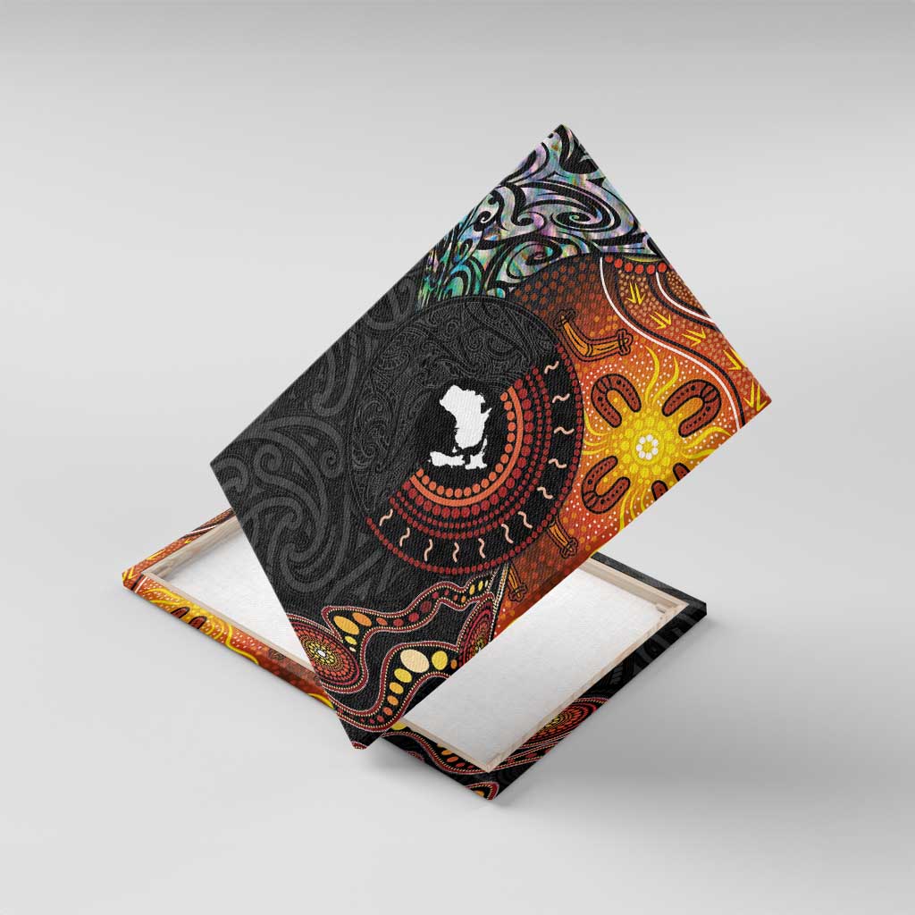 New Zealand and Australia Together Canvas Wall Art Maori Tattoo Paua Shell mix Aboriginal Pattern LT03 With Frame Black - Polynesian Pride