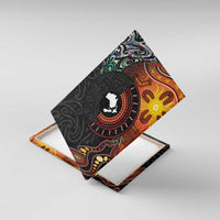 New Zealand and Australia Together Canvas Wall Art Maori Tattoo Paua Shell mix Aboriginal Pattern LT03 With Frame Black - Polynesian Pride