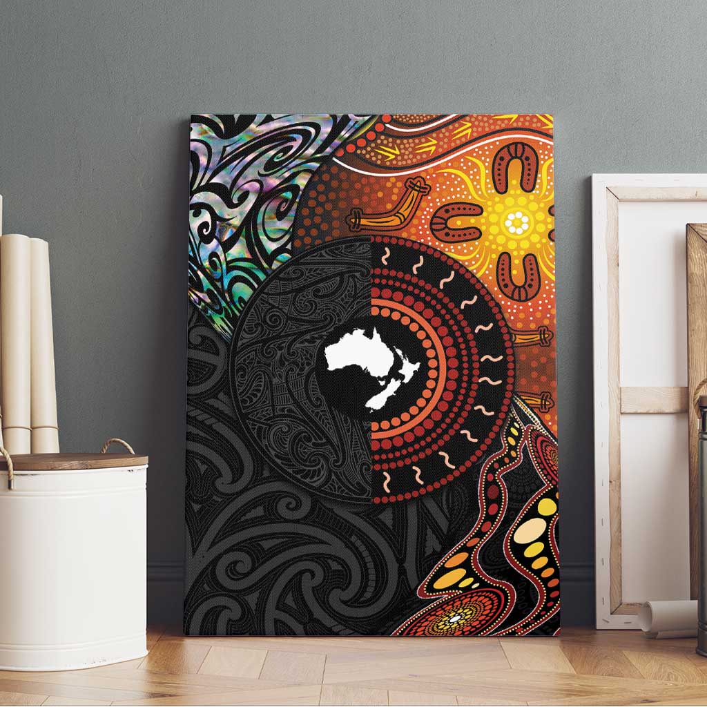 New Zealand and Australia Together Canvas Wall Art Maori Tattoo Paua Shell mix Aboriginal Pattern LT03 - Polynesian Pride