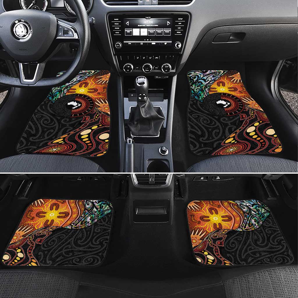 New Zealand and Australia Together Car Mats Maori Tattoo Paua Shell mix Aboriginal Pattern LT03 Set 4pcs Black - Polynesian Pride