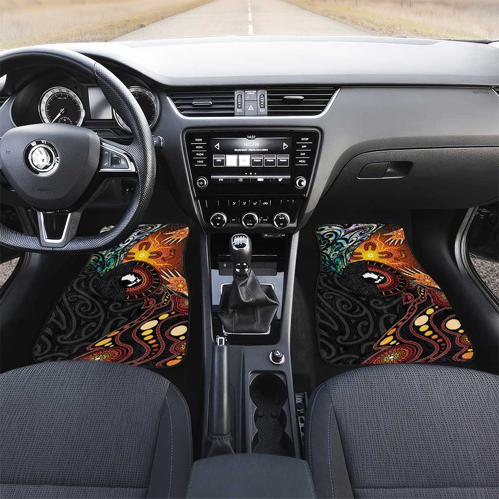 New Zealand and Australia Together Car Mats Maori Tattoo Paua Shell mix Aboriginal Pattern LT03 Set 2pcs - Front Black - Polynesian Pride