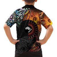 New Zealand and Australia Together Family Matching Off Shoulder Maxi Dress and Hawaiian Shirt Maori Tattoo Paua Shell mix Aboriginal Pattern LT03 - Polynesian Pride