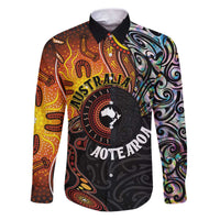 New Zealand and Australia Together Family Matching Puletasi and Hawaiian Shirt Maori Tattoo Paua Shell mix Aboriginal Pattern