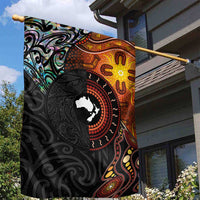 New Zealand and Australia Together Garden Flag Maori Tattoo Paua Shell mix Aboriginal Pattern LT03 - Polynesian Pride