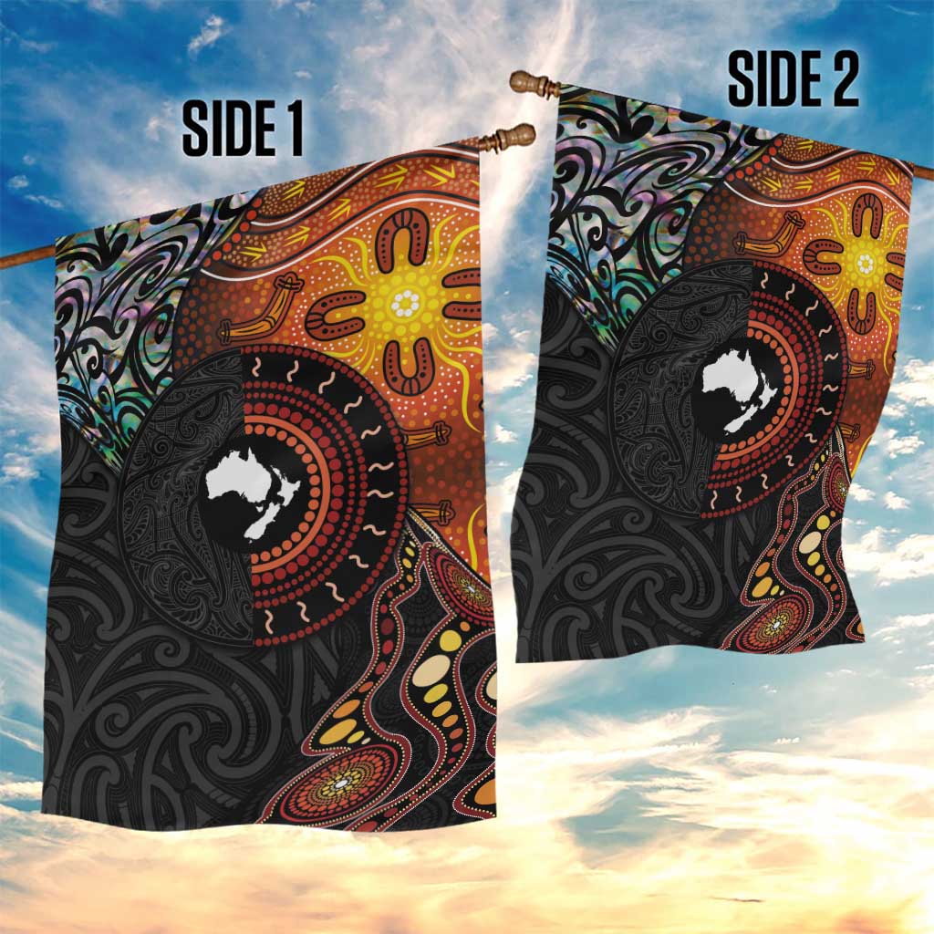 New Zealand and Australia Together Garden Flag Maori Tattoo Paua Shell mix Aboriginal Pattern LT03 - Polynesian Pride