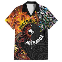 New Zealand and Australia Together Hawaiian Shirt Maori Tattoo Paua Shell mix Aboriginal Pattern LT03 Black - Polynesian Pride