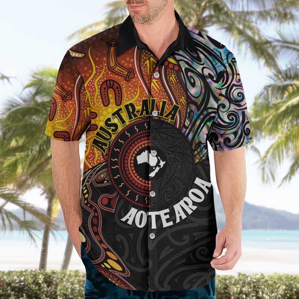 New Zealand and Australia Together Hawaiian Shirt Maori Tattoo Paua Shell mix Aboriginal Pattern LT03 - Polynesian Pride