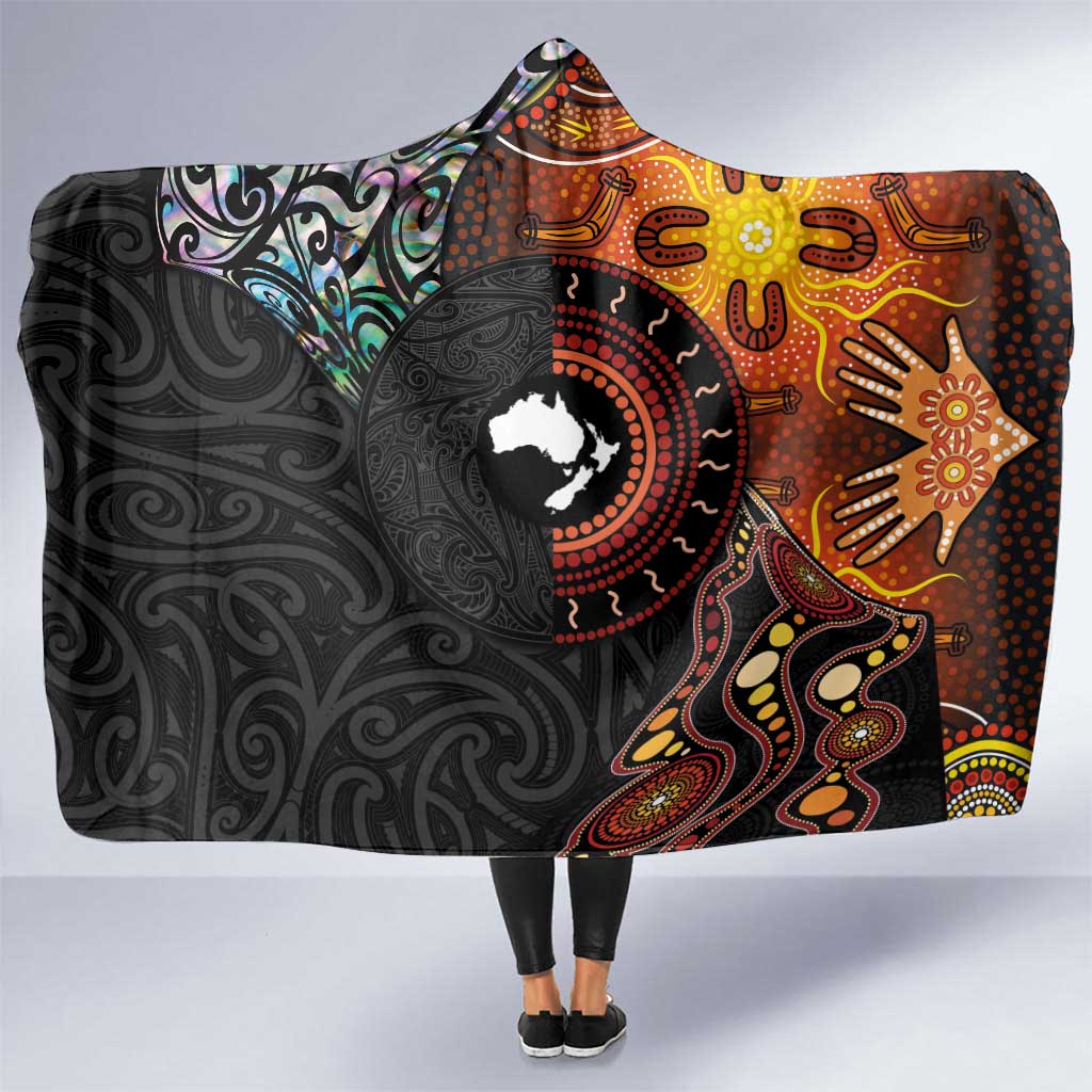 New Zealand and Australia Together Hooded Blanket Maori Tattoo Paua Shell mix Aboriginal Pattern