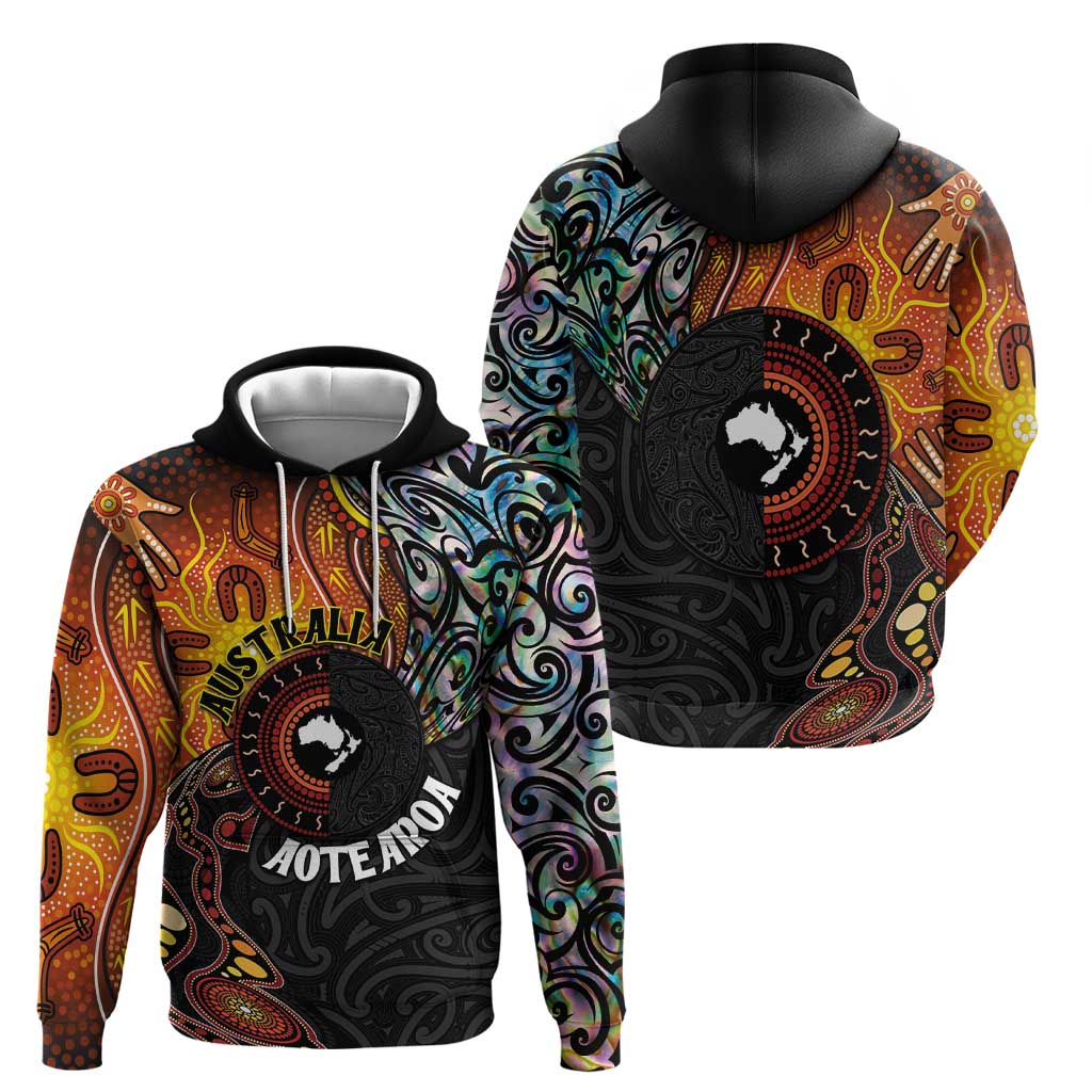 New Zealand and Australia Together Hoodie Maori Tattoo Paua Shell mix Aboriginal Pattern