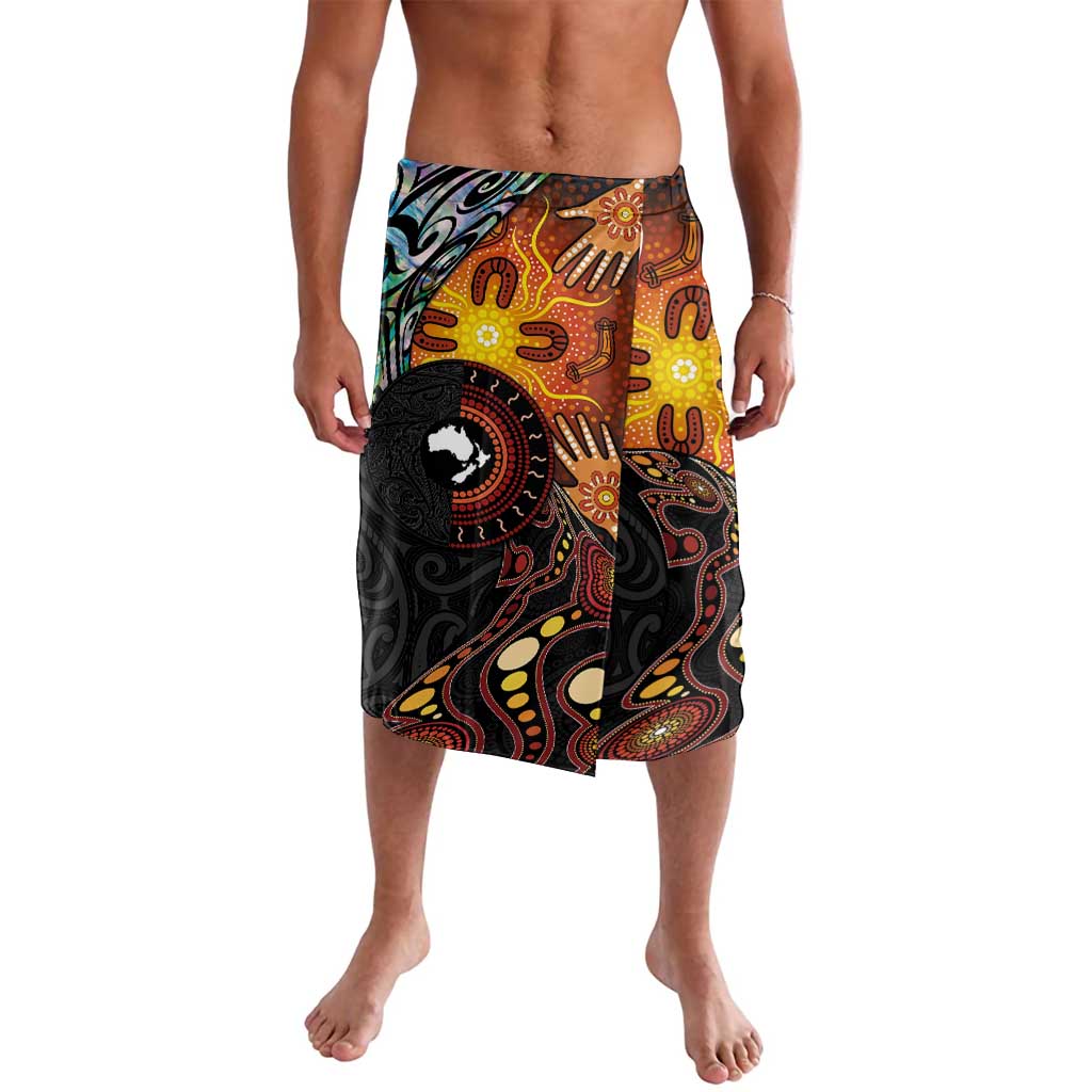 New Zealand and Australia Together Lavalava Maori Tattoo Paua Shell mix Aboriginal Pattern LT03 Black - Polynesian Pride