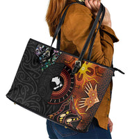 New Zealand and Australia Together Leather Tote Bag Maori Tattoo Paua Shell mix Aboriginal Pattern