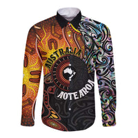 New Zealand and Australia Together Long Sleeve Button Shirt Maori Tattoo Paua Shell mix Aboriginal Pattern