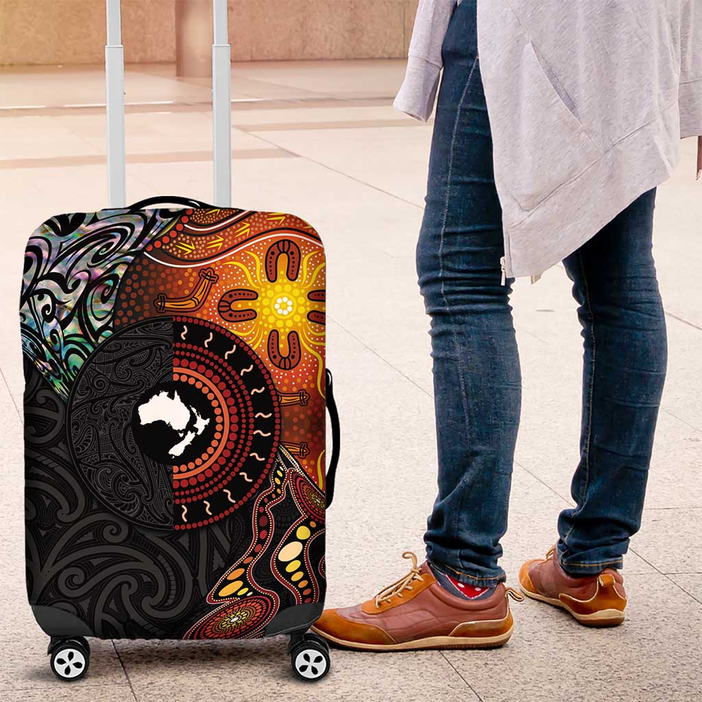 New Zealand and Australia Together Luggage Cover Maori Tattoo Paua Shell mix Aboriginal Pattern