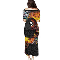 New Zealand and Australia Together Puletasi Maori Tattoo Paua Shell mix Aboriginal Pattern LT03 - Polynesian Pride