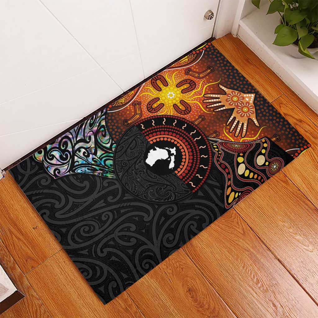 New Zealand and Australia Together Rubber Doormat Maori Tattoo Paua Shell mix Aboriginal Pattern LT03 - Polynesian Pride