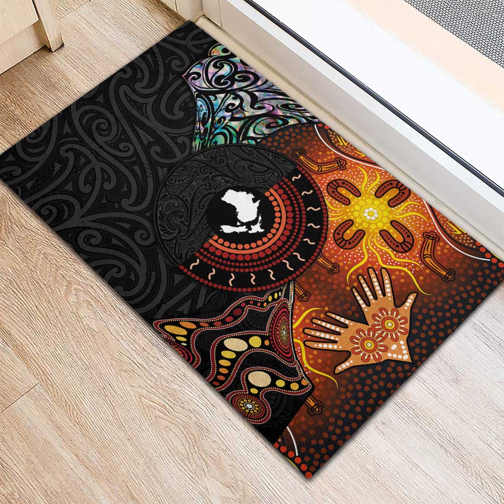 New Zealand and Australia Together Rubber Doormat Maori Tattoo Paua Shell mix Aboriginal Pattern LT03 - Polynesian Pride