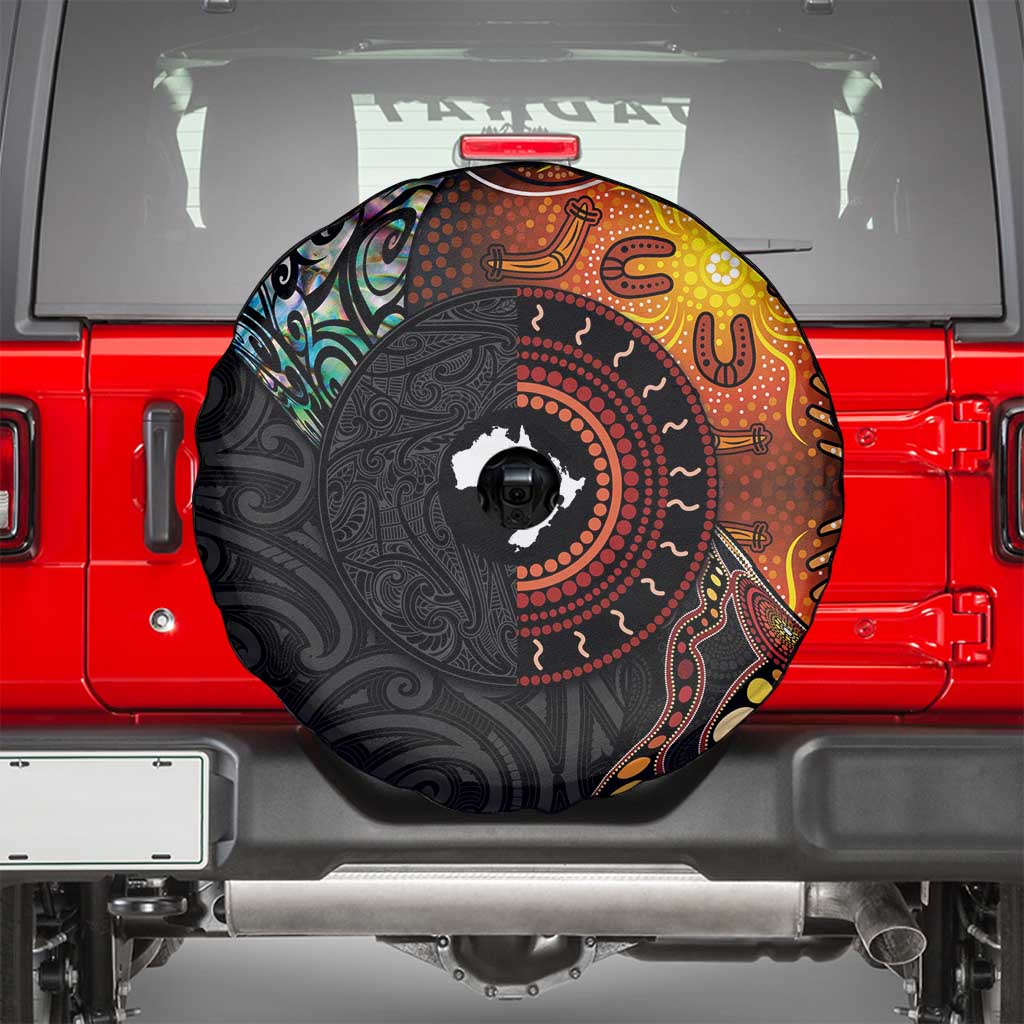 New Zealand and Australia Together Spare Tire Cover Maori Tattoo Paua Shell mix Aboriginal Pattern LT03 - Polynesian Pride