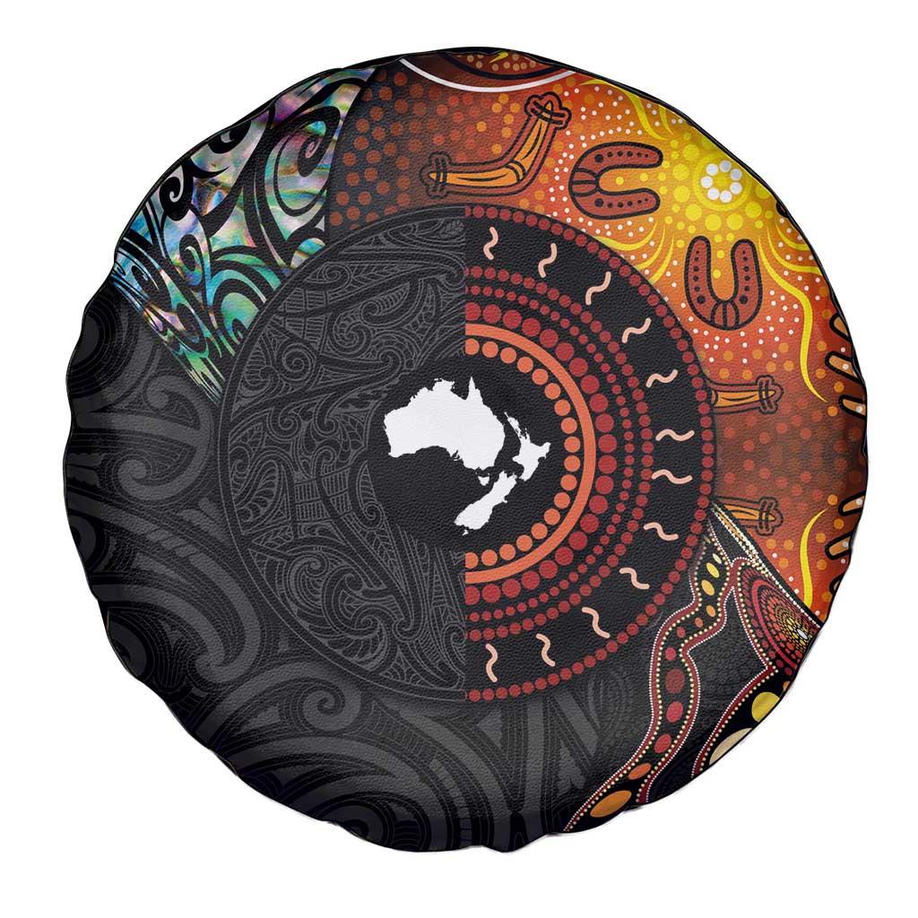 New Zealand and Australia Together Spare Tire Cover Maori Tattoo Paua Shell mix Aboriginal Pattern LT03 - Polynesian Pride