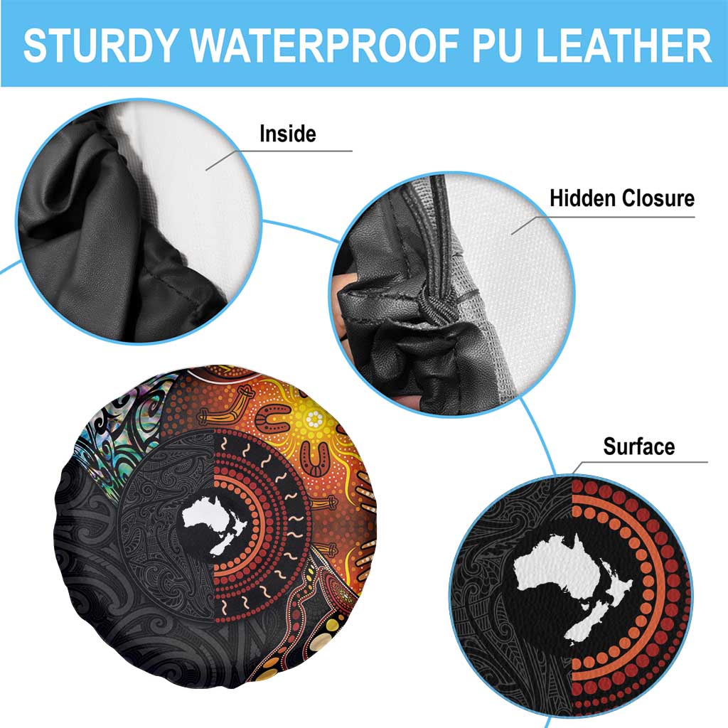 New Zealand and Australia Together Spare Tire Cover Maori Tattoo Paua Shell mix Aboriginal Pattern LT03 - Polynesian Pride