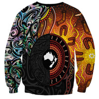 New Zealand and Australia Together Sweatshirt Maori Tattoo Paua Shell mix Aboriginal Pattern LT03 - Polynesian Pride