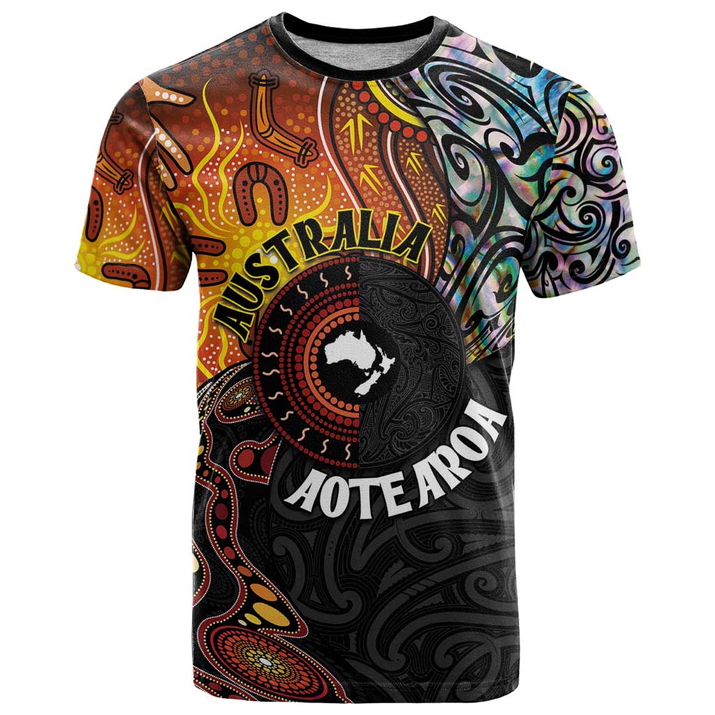 New Zealand and Australia Together T Shirt Maori Tattoo Paua Shell mix Aboriginal Pattern