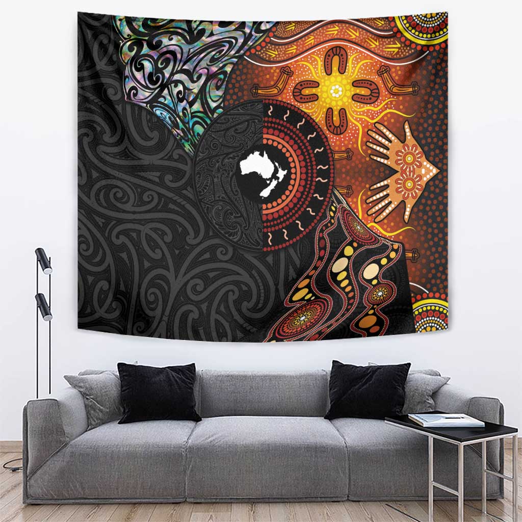 New Zealand and Australia Together Tapestry Maori Tattoo Paua Shell mix Aboriginal Pattern