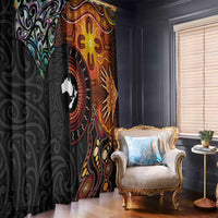 New Zealand and Australia Together Window Curtain Maori Tattoo Paua Shell mix Aboriginal Pattern LT03 - Polynesian Pride