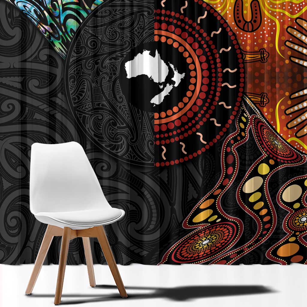 New Zealand and Australia Together Window Curtain Maori Tattoo Paua Shell mix Aboriginal Pattern LT03 - Polynesian Pride