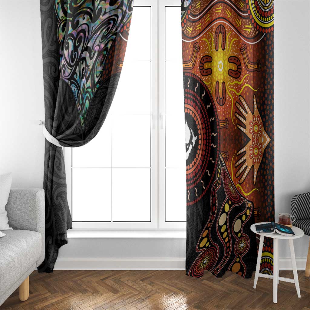 New Zealand and Australia Together Window Curtain Maori Tattoo Paua Shell mix Aboriginal Pattern LT03 - Polynesian Pride