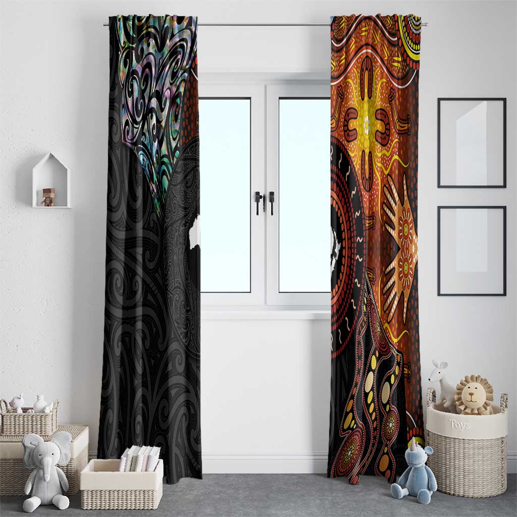 New Zealand and Australia Together Window Curtain Maori Tattoo Paua Shell mix Aboriginal Pattern LT03 - Polynesian Pride