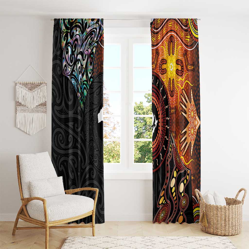 New Zealand and Australia Together Window Curtain Maori Tattoo Paua Shell mix Aboriginal Pattern LT03 - Polynesian Pride