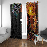 New Zealand and Australia Together Window Curtain Maori Tattoo Paua Shell mix Aboriginal Pattern LT03 With Grommets Black - Polynesian Pride
