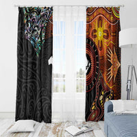 New Zealand and Australia Together Window Curtain Maori Tattoo Paua Shell mix Aboriginal Pattern LT03 - Polynesian Pride