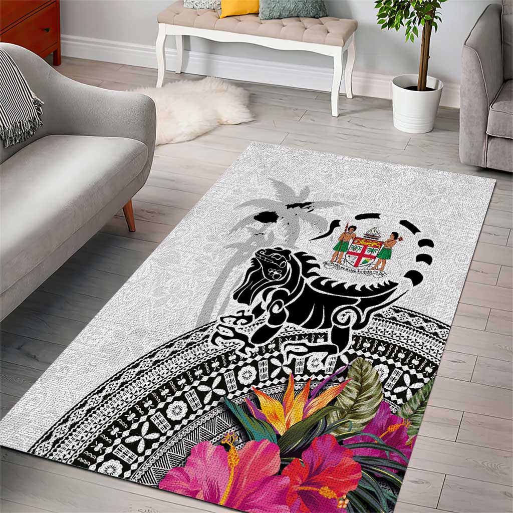 Fiji Iguana Area Rug Tapa Tribal Tattoo and Hibiscus