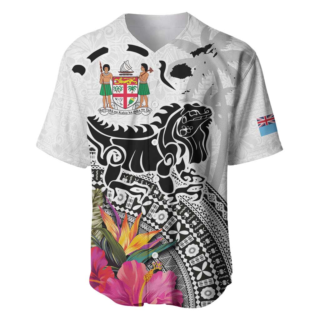 Fiji Iguana Baseball Jersey Tapa Tribal Tattoo and Hibiscus