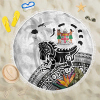 Fiji Iguana Beach Blanket Tapa Tribal Tattoo and Hibiscus LT03 One Size 150cm White - Polynesian Pride