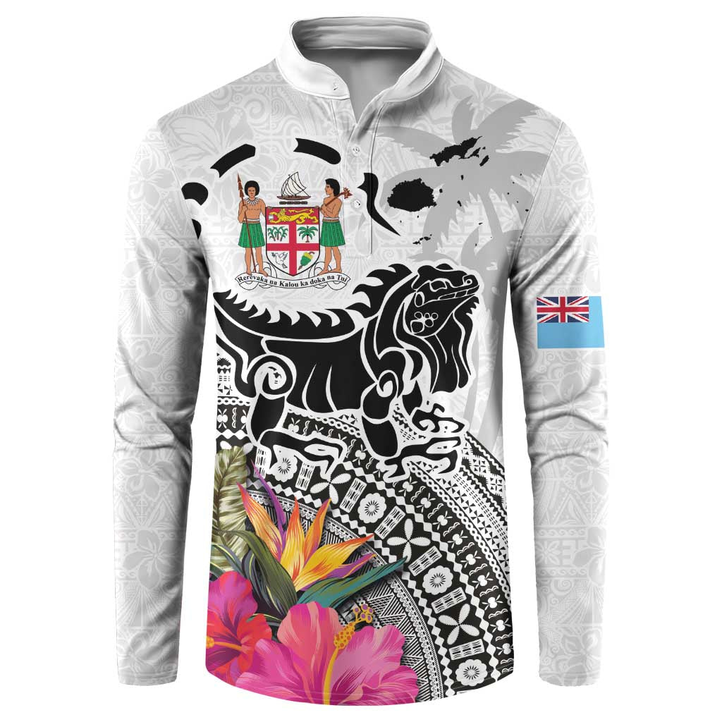 Fiji Iguana Button Sweatshirt Tapa Tribal Tattoo and Hibiscus