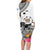 Fiji Iguana Family Matching Long Sleeve Bodycon Dress and Hawaiian Shirt Tapa Tribal Tattoo and Hibiscus