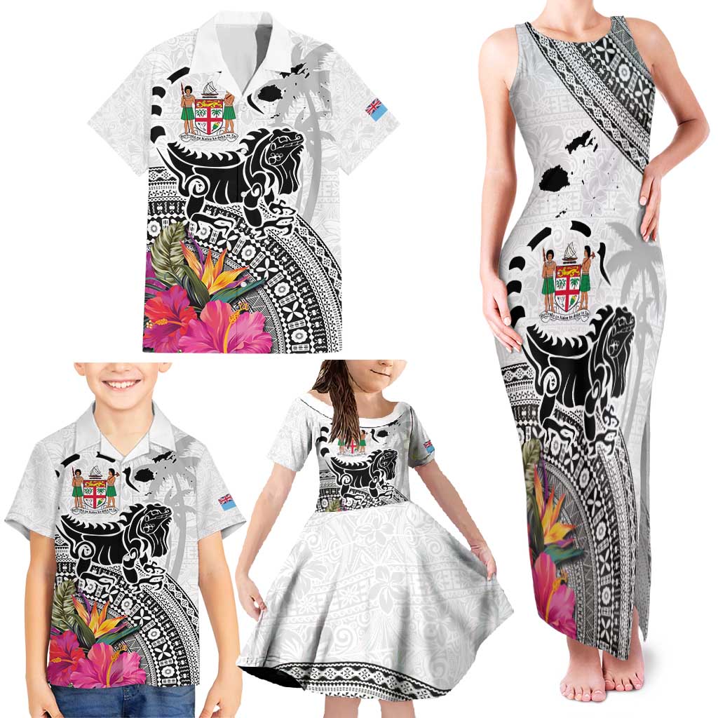 Fiji Iguana Family Matching Tank Maxi Dress and Hawaiian Shirt Tapa Tribal Tattoo and Hibiscus