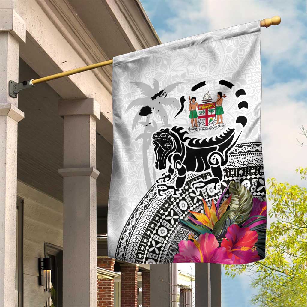 Fiji Iguana Garden Flag Tapa Tribal Tattoo and Hibiscus LT03 House Flag White - Polynesian Pride