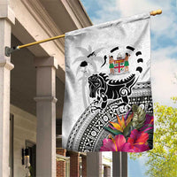 Fiji Iguana Garden Flag Tapa Tribal Tattoo and Hibiscus LT03 House Flag White - Polynesian Pride