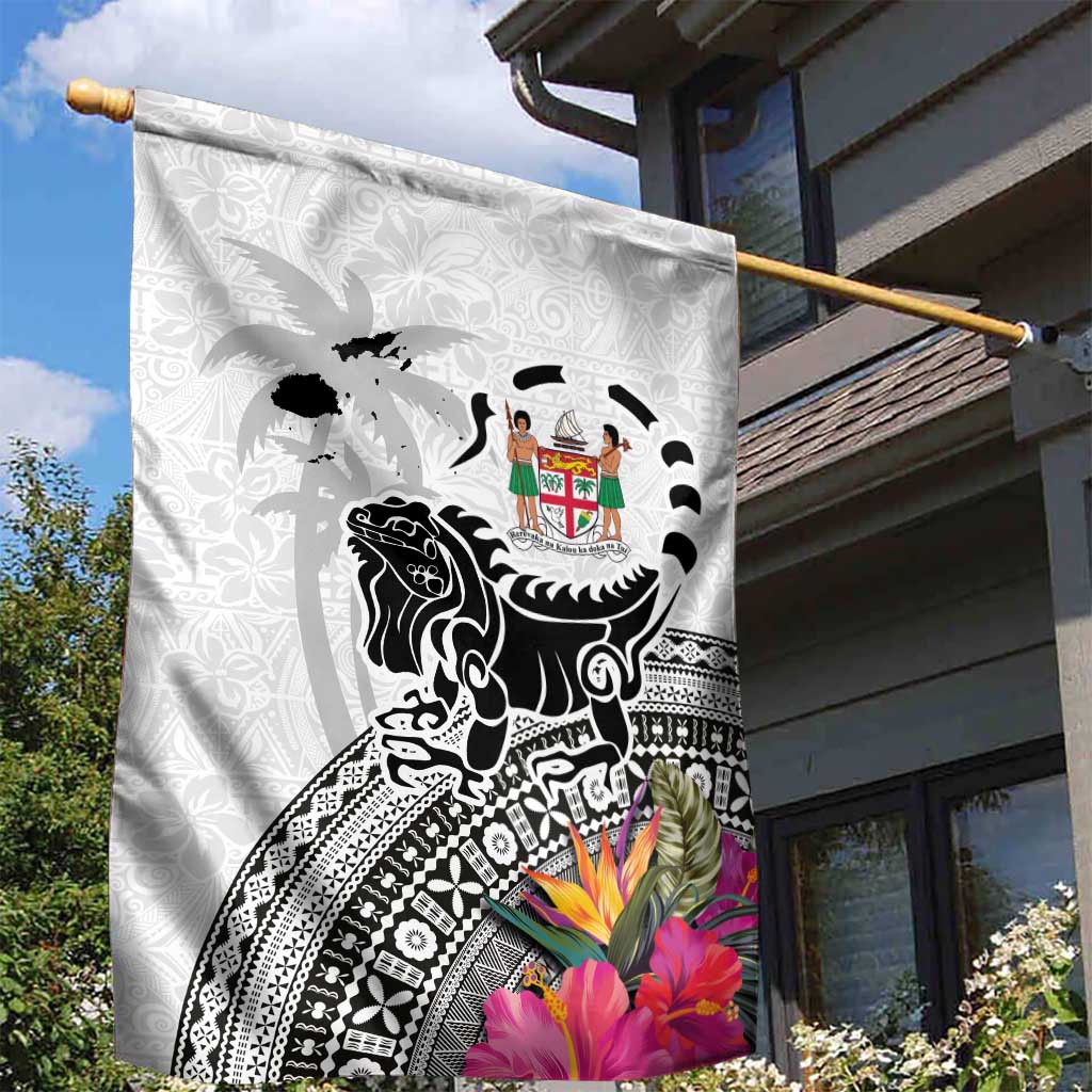 Fiji Iguana Garden Flag Tapa Tribal Tattoo and Hibiscus LT03 - Polynesian Pride
