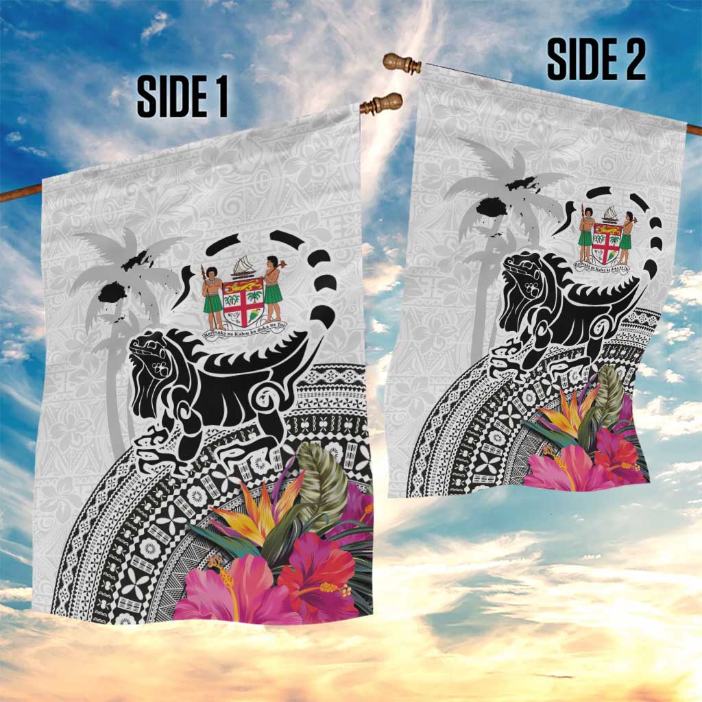 Fiji Iguana Garden Flag Tapa Tribal Tattoo and Hibiscus LT03 - Polynesian Pride